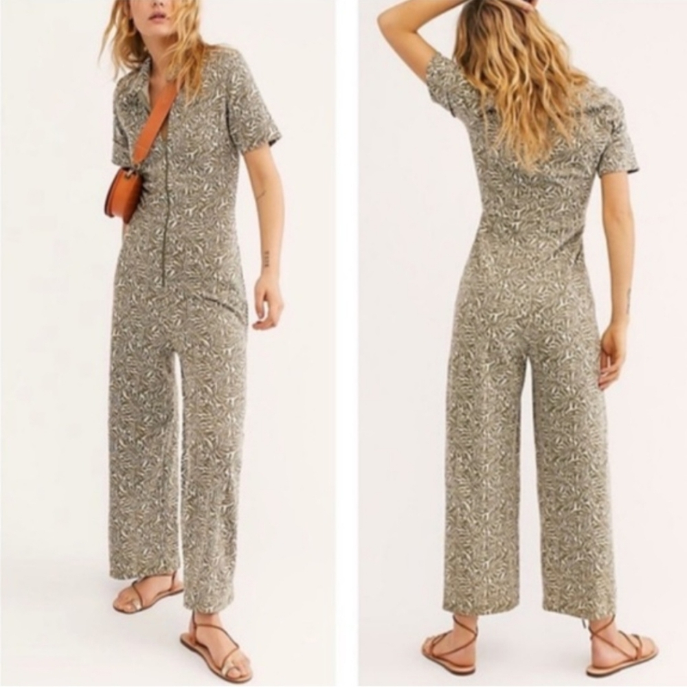 Free People Olive Patterned Jumpsuit